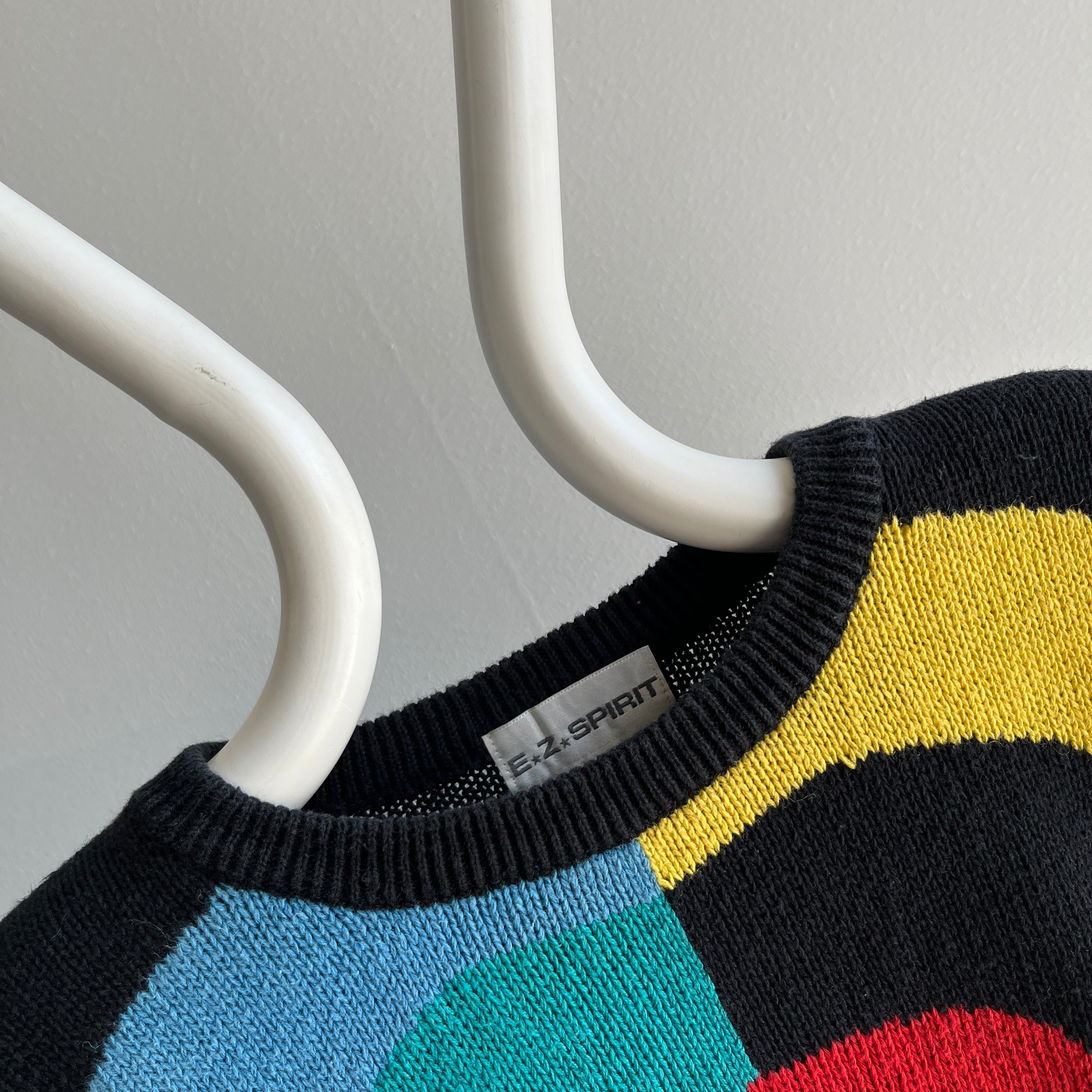 1980s Colorful Geometric Sweater - Cotton Blend