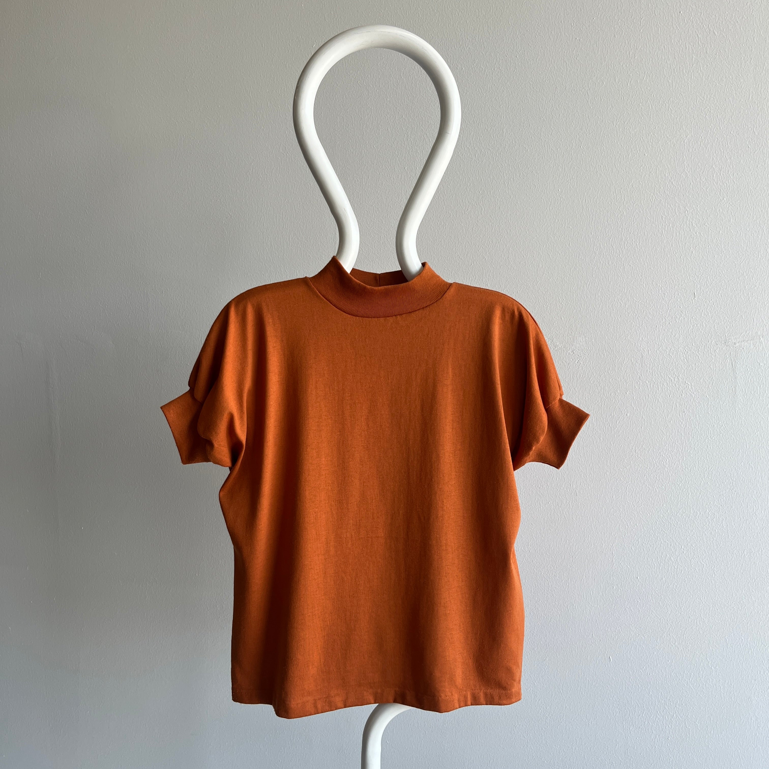 1980s Dolman Sleeve Rusty Mock Neck Short Sleeve T-Shirt