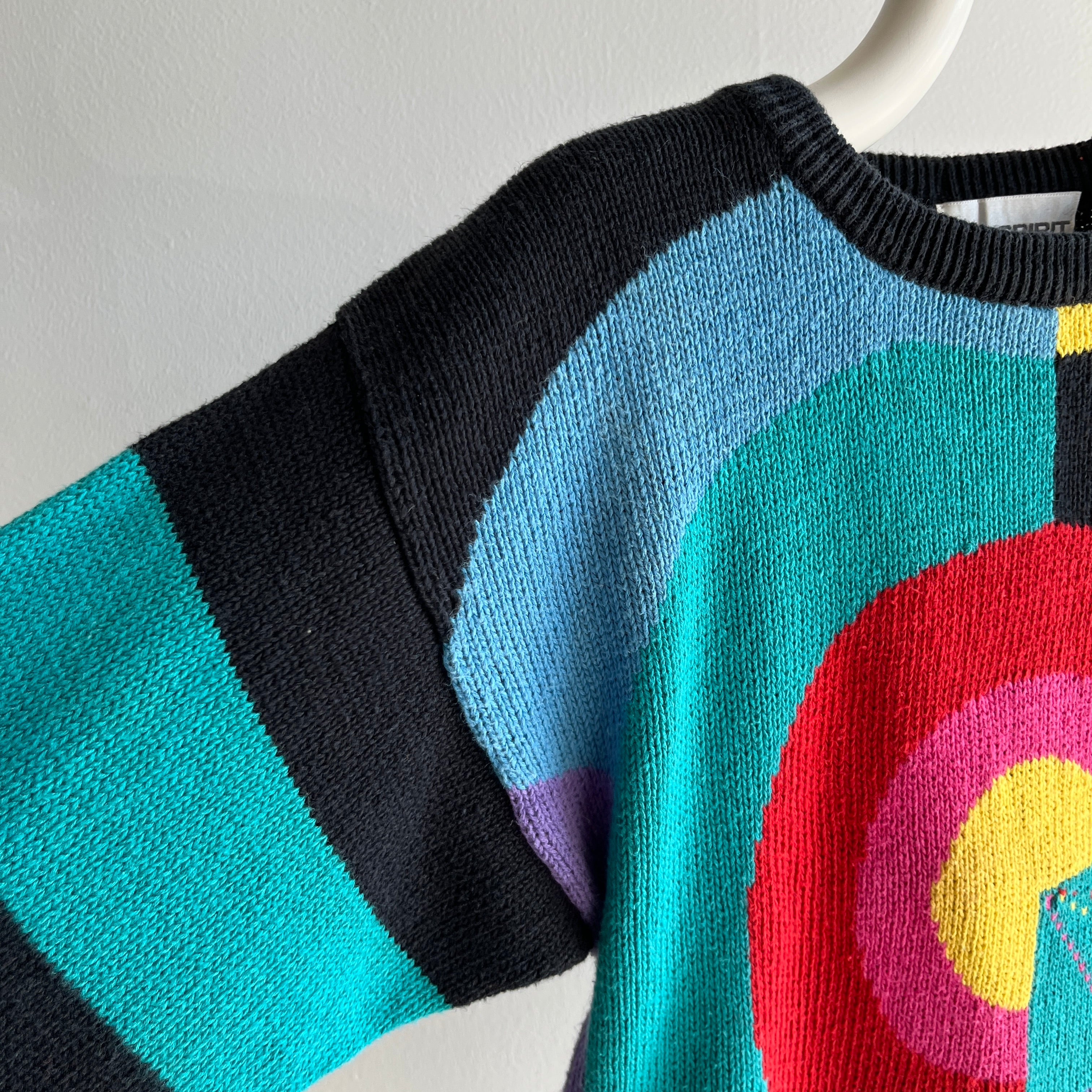 1980s Colorful Geometric Sweater - Cotton Blend