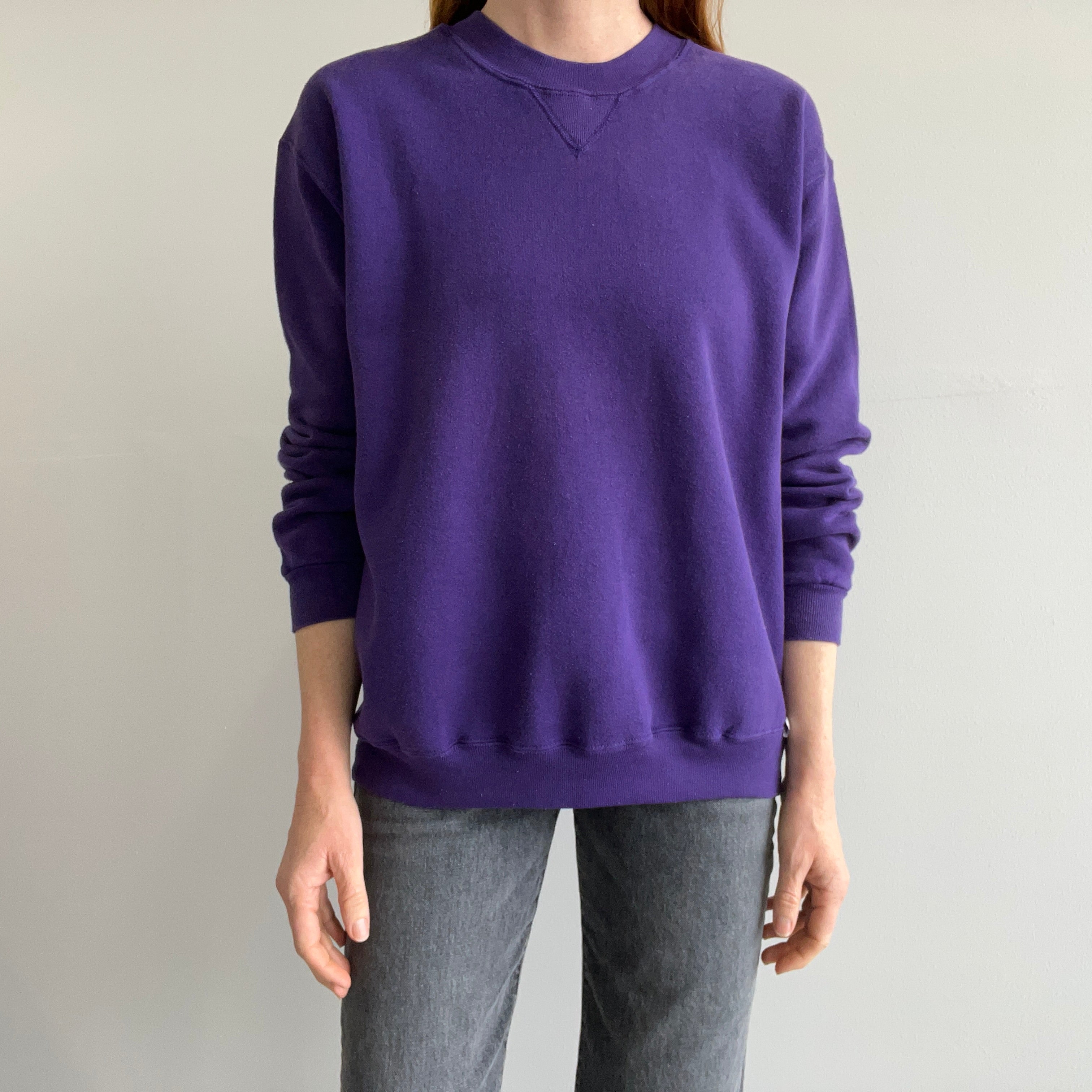 1980s Purple Russell Brand Single V Medium Weight Sweatshirt