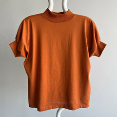 1980s Dolman Sleeve Rusty Mock Neck Short Sleeve T-Shirt