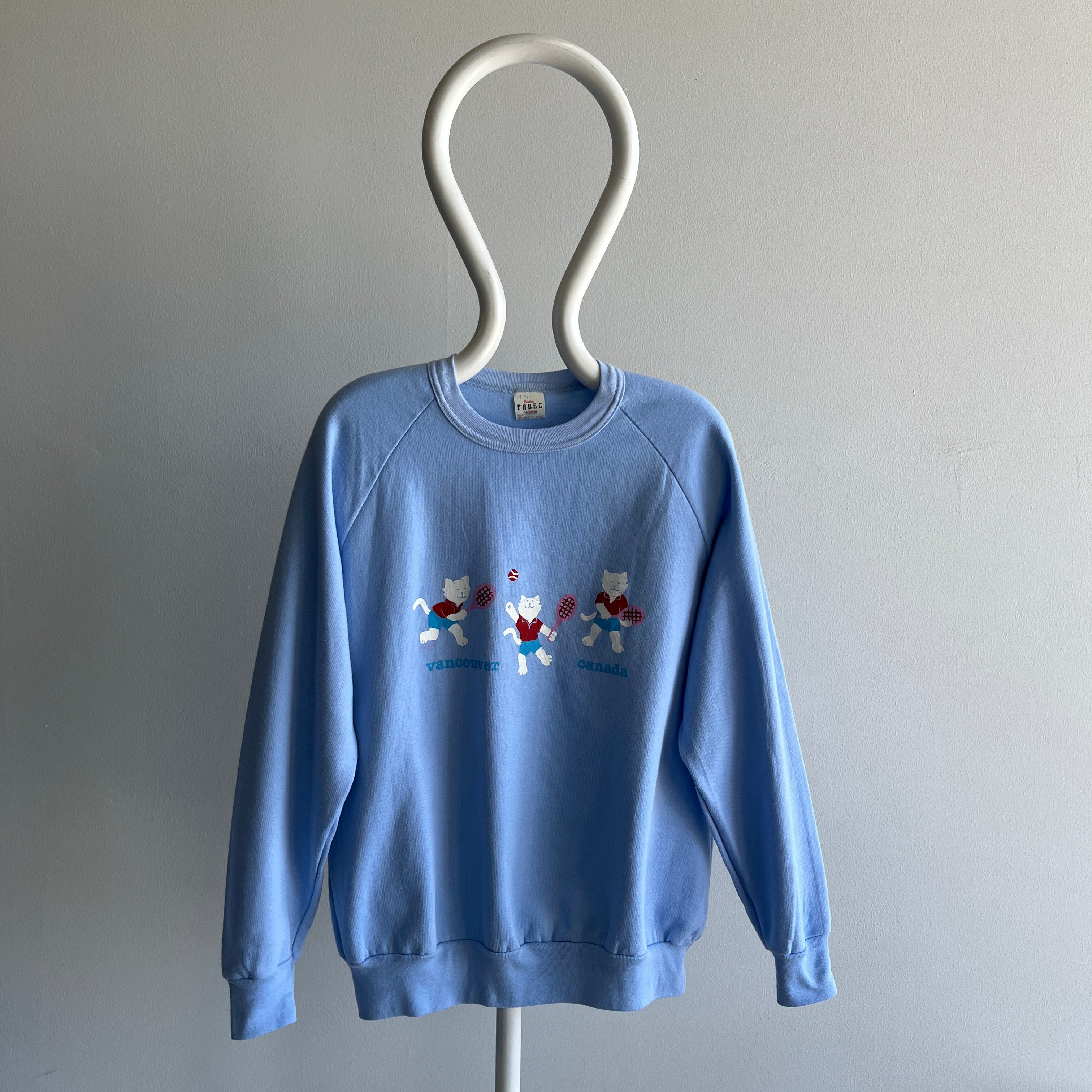 1980s Canada Cats Playing Tennis Barely Worn Sweatshirt