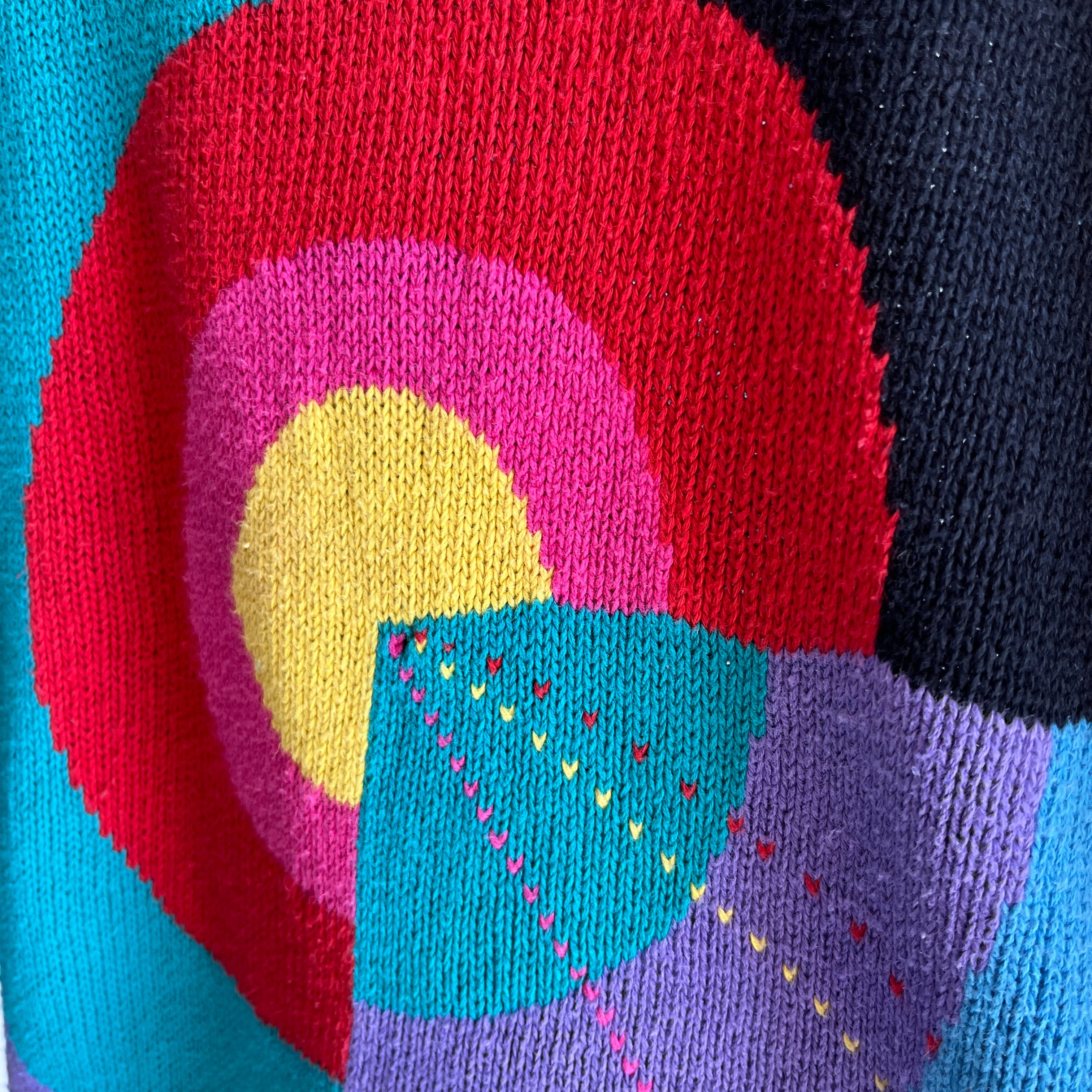 1980s Colorful Geometric Sweater - Cotton Blend