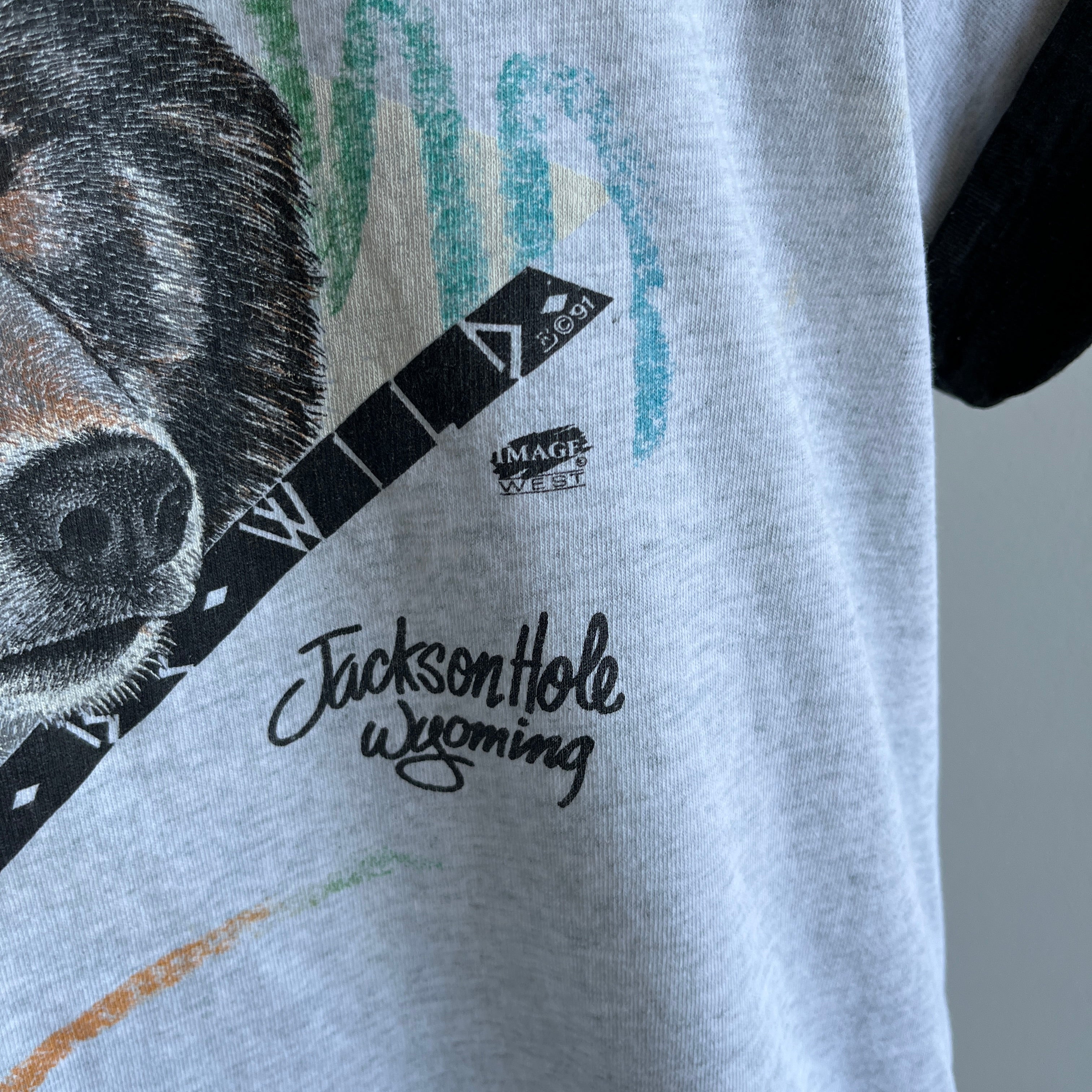 1991 Jackson Hole, Wyoming - Born To Be Wild - Two Tone  Wolf T-Shirt