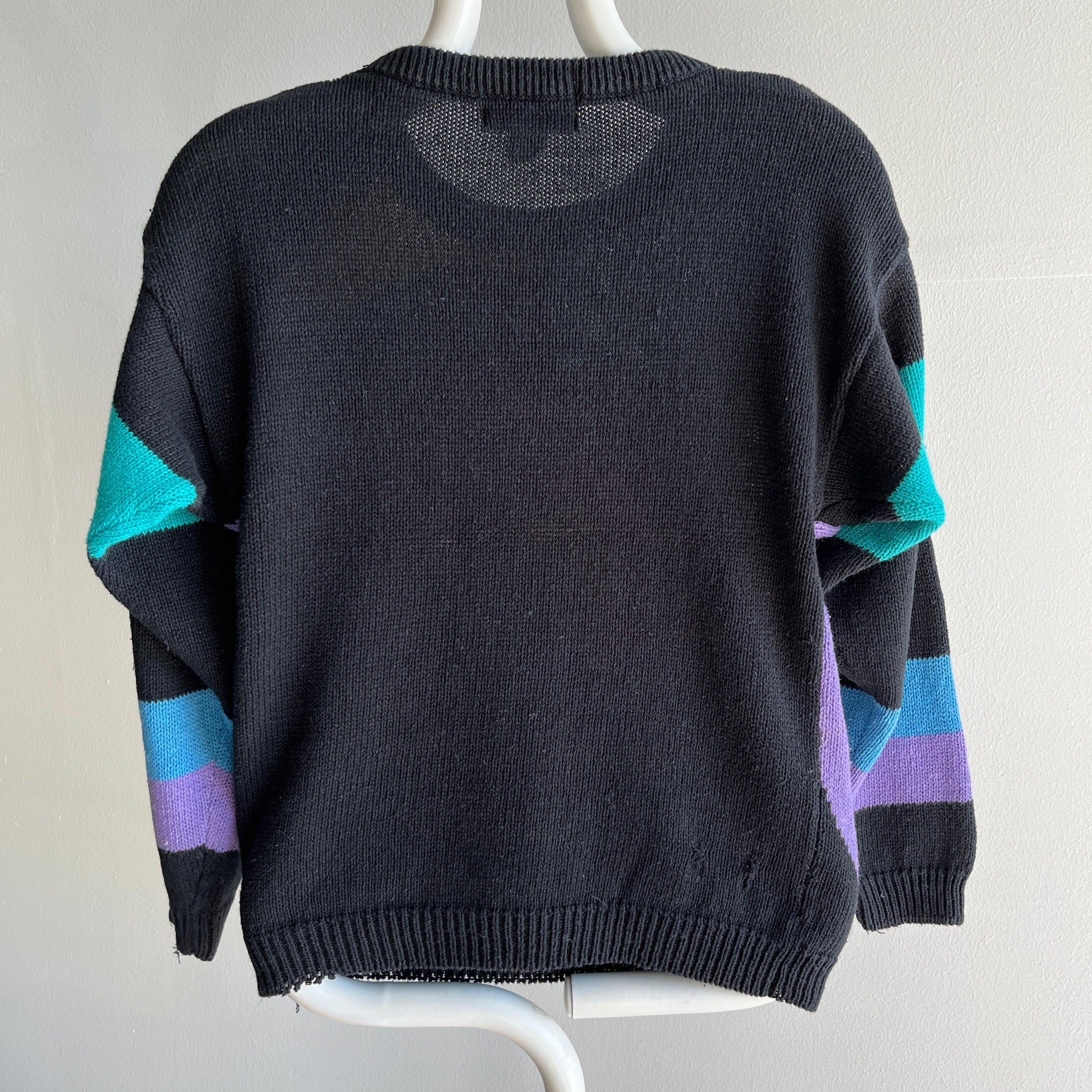 1980s Colorful Geometric Sweater - Cotton Blend