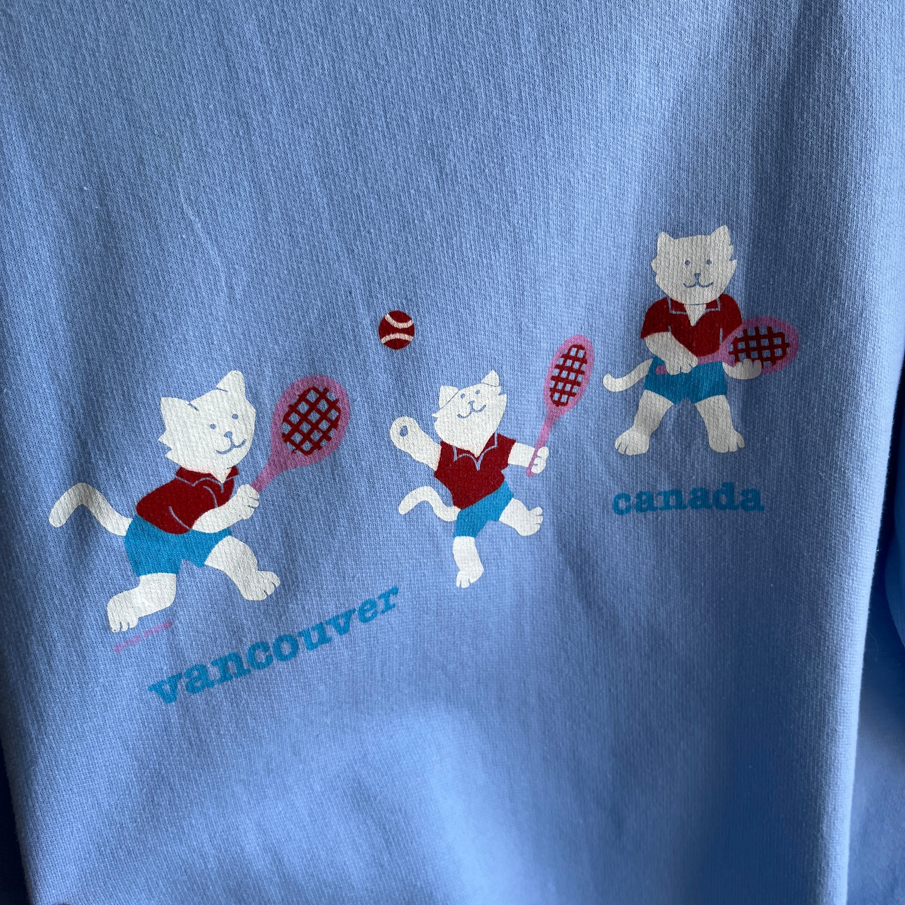 1980s Canada Cats Playing Tennis Barely Worn Sweatshirt