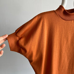 1980s Dolman Sleeve Rusty Mock Neck Short Sleeve T-Shirt