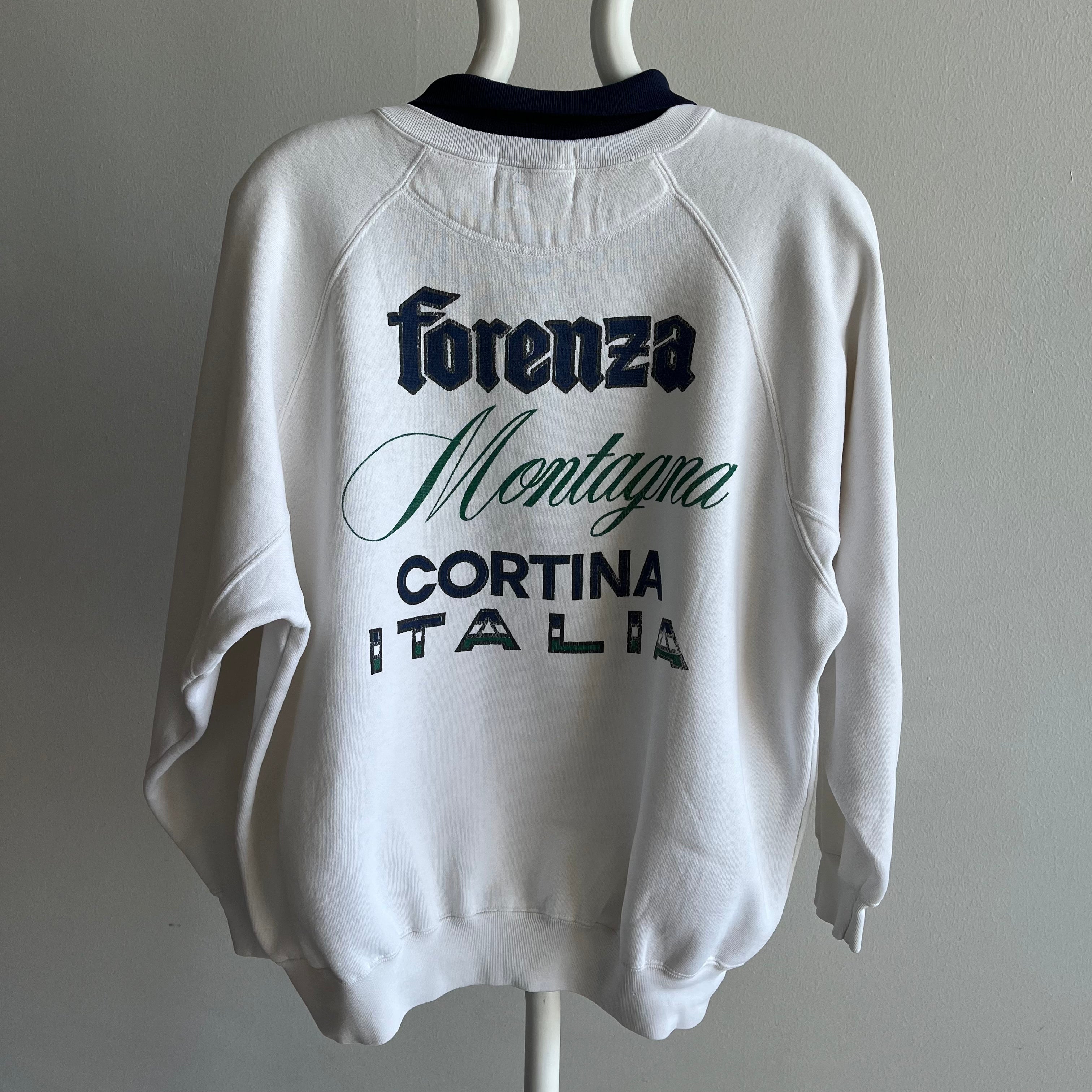 1980s Forenza Cortina Ski Area Italia - Front and Back - Polo Sweatshirt - Stained!