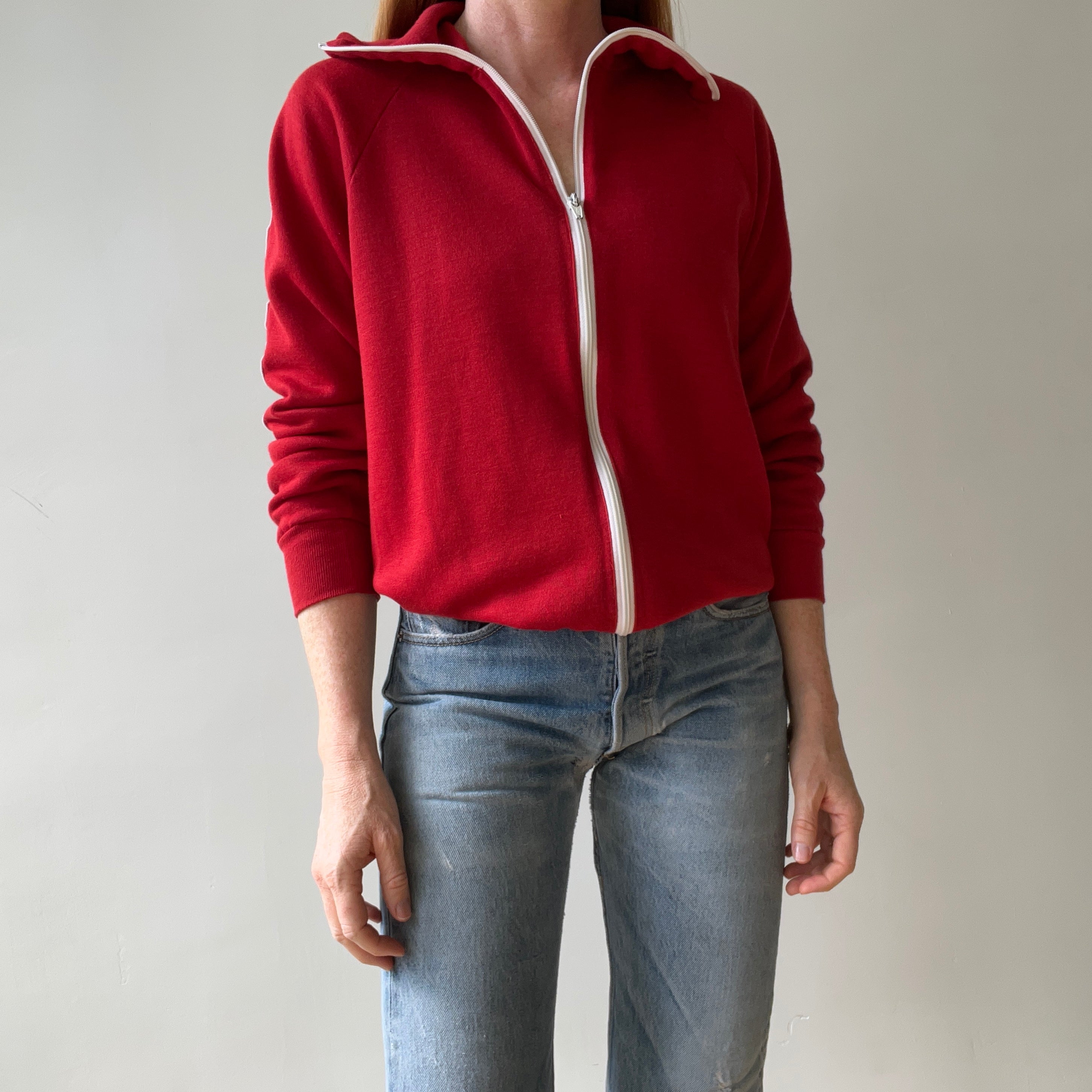 1970s Red Track Jacket Sweatshirt - The Neck on This!