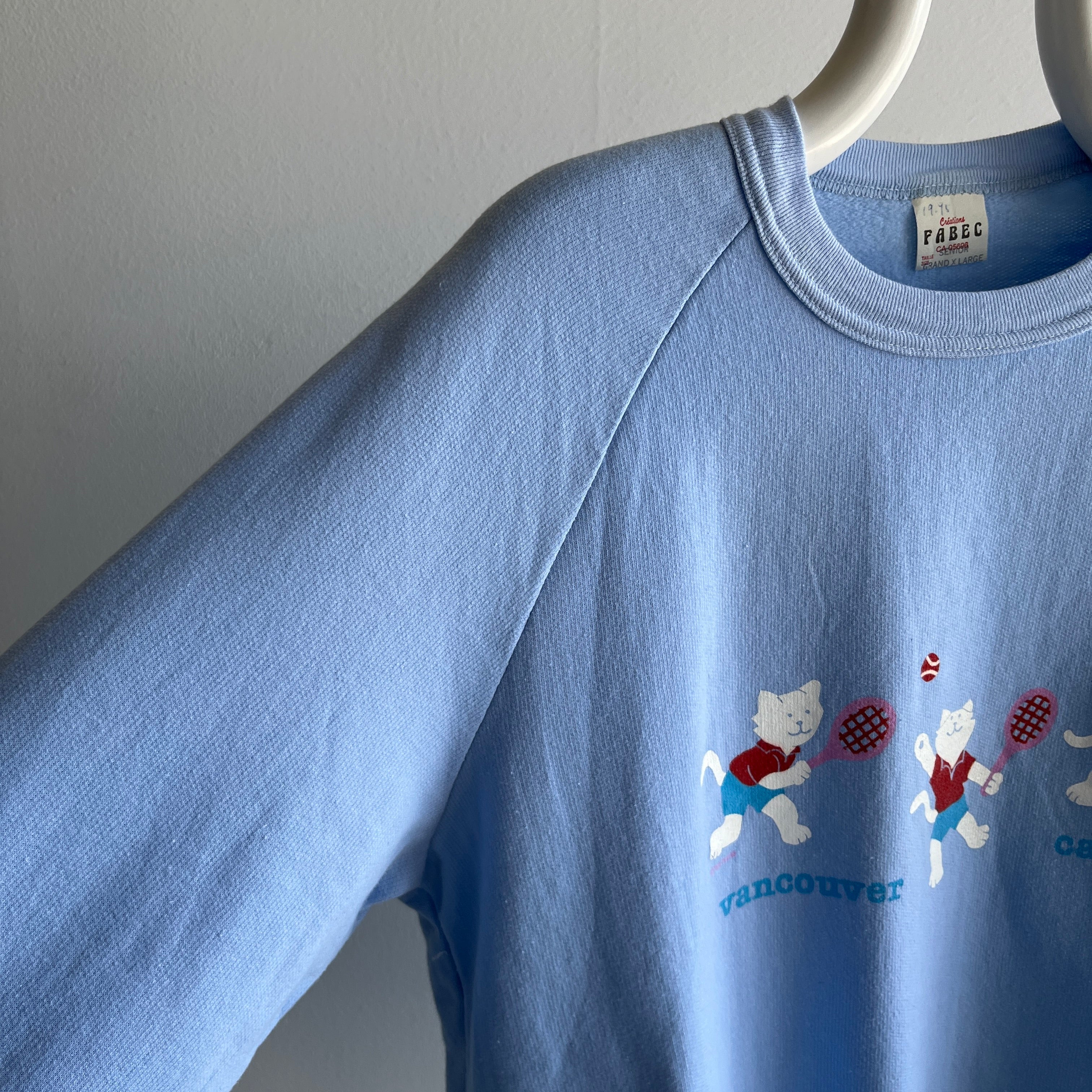 1980s Canada Cats Playing Tennis Barely Worn Sweatshirt