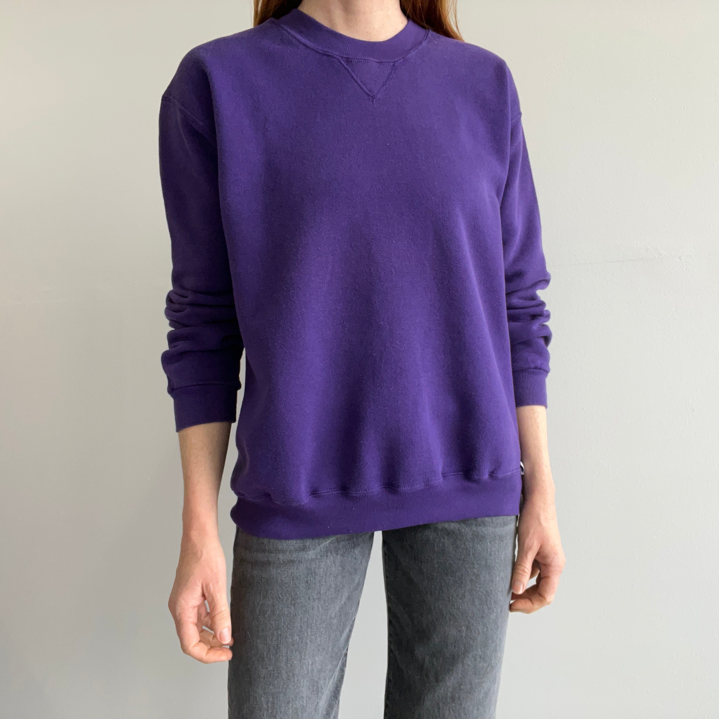 1980s Purple Russell Brand Single V Medium Weight Sweatshirt