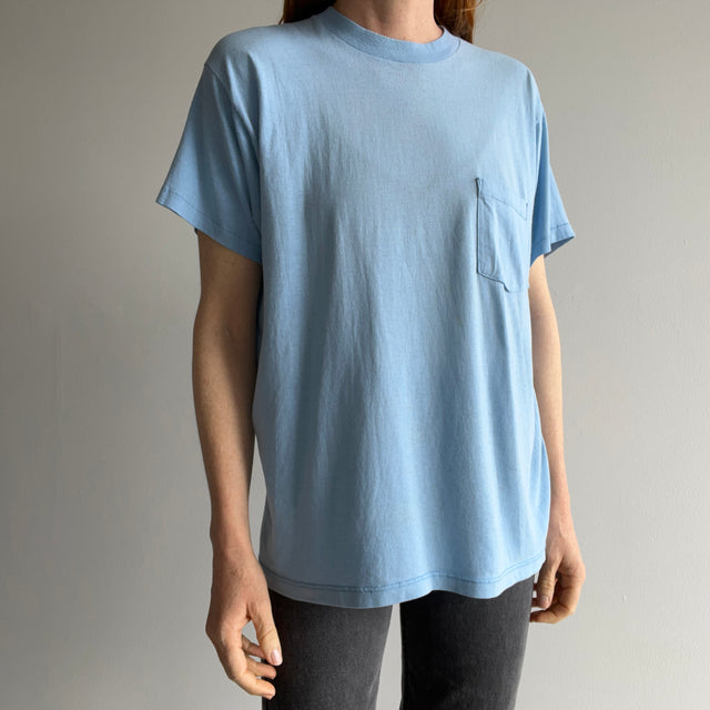 1980s Sky Baby Blue Super Thin, Stained and Slouchy T-Shirt