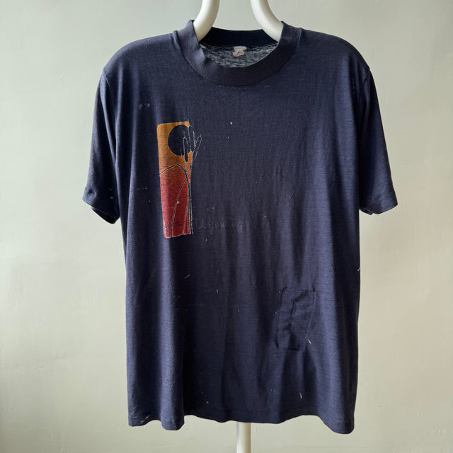 1970s Thinned Out To Perfection Wyoming Mended and Paint Stained T-Shirt - !!!!!!!!!