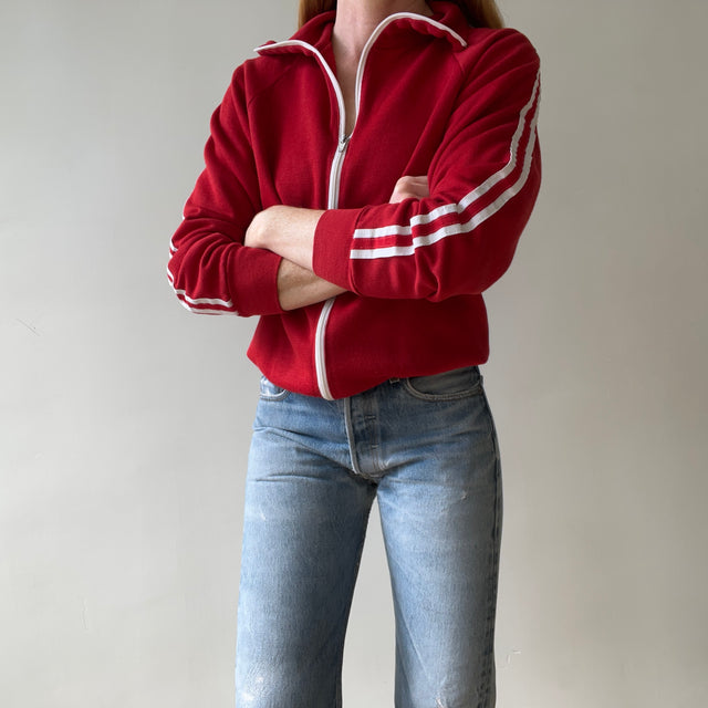 1970s Red Track Jacket Sweatshirt - The Neck on This!