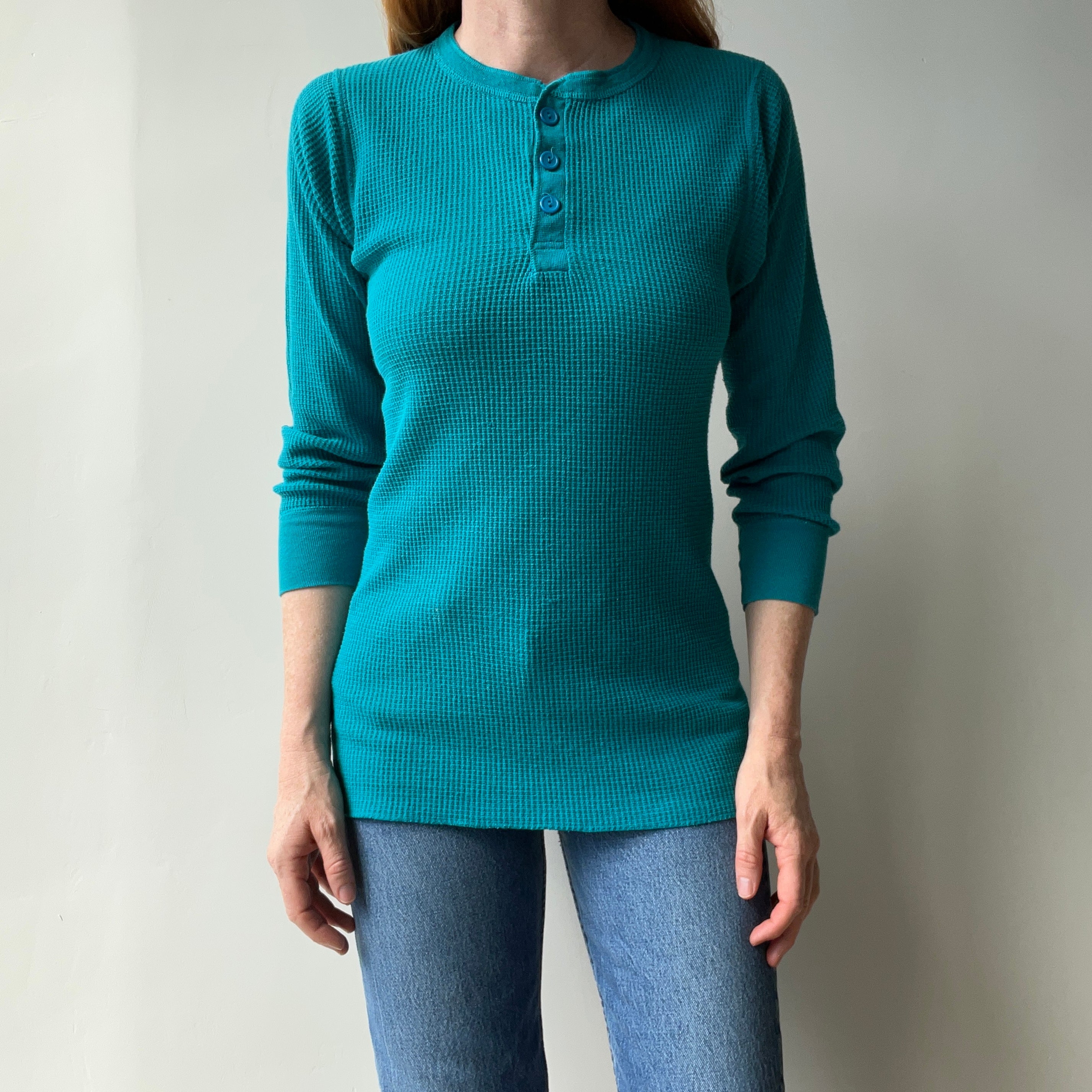 1970/80s Turquoise Henley Long Sleeve Thermal - Swoon