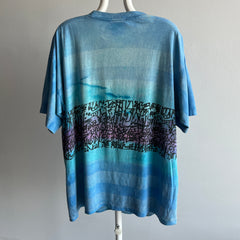 1980s Ocean Blue Patterned Blank T-Shirt
