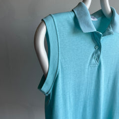 1980s Thinned Out Tank Top Polo Shirt - Aqua Blue - So Sweet