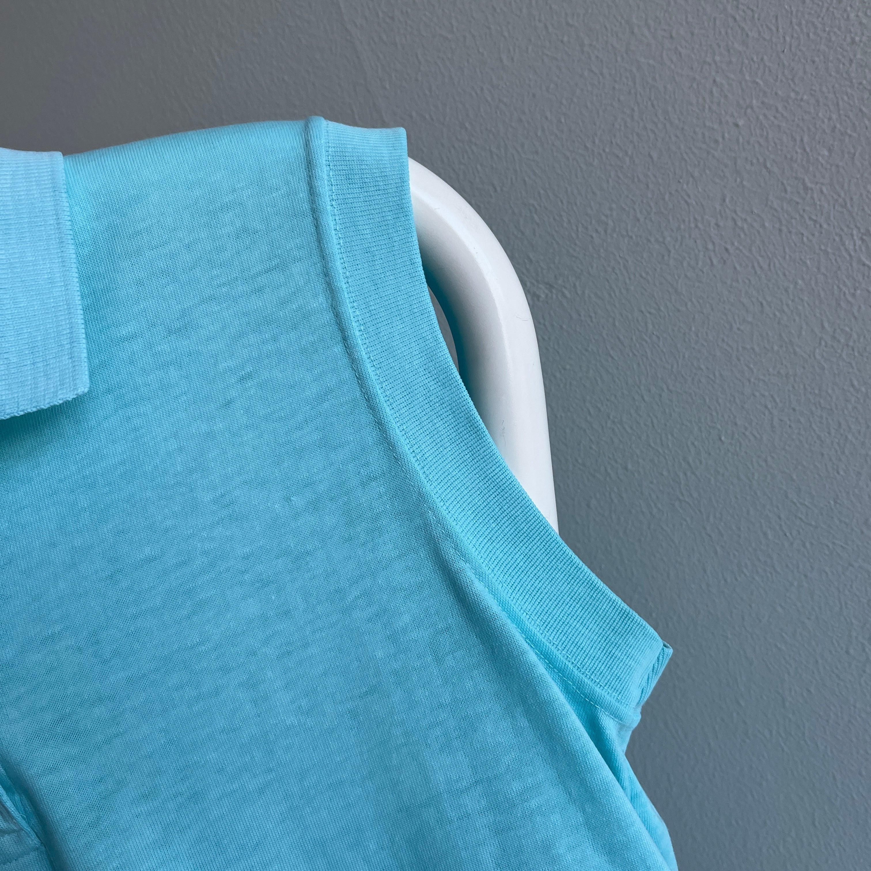 1980s Thinned Out Tank Top Polo Shirt - Aqua Blue - So Sweet