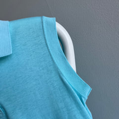 1980s Thinned Out Tank Top Polo Shirt - Aqua Blue - So Sweet