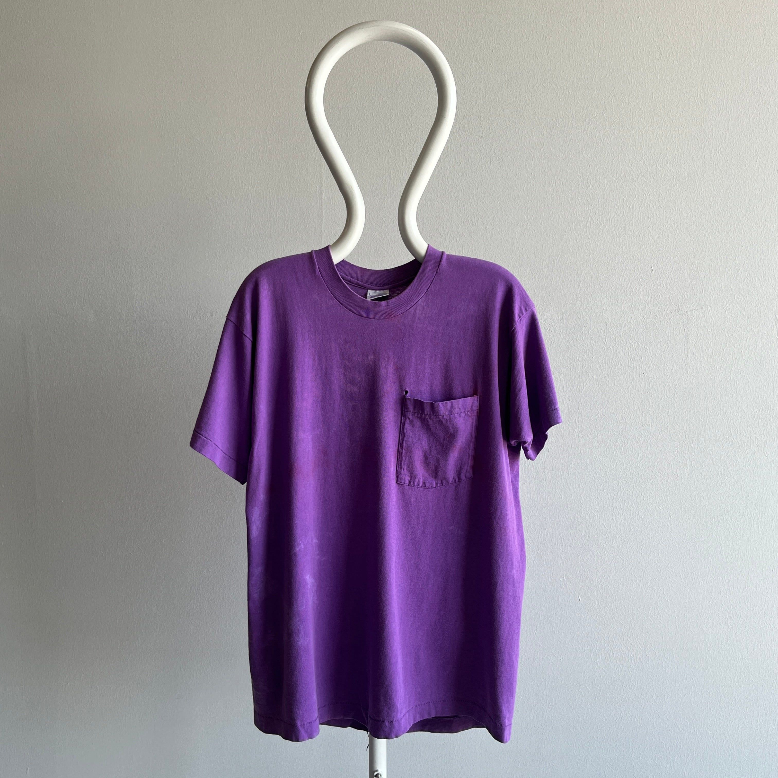 1980s Delightfully Stained (The Best Kind) Blank Purple Pocket T-Shirt