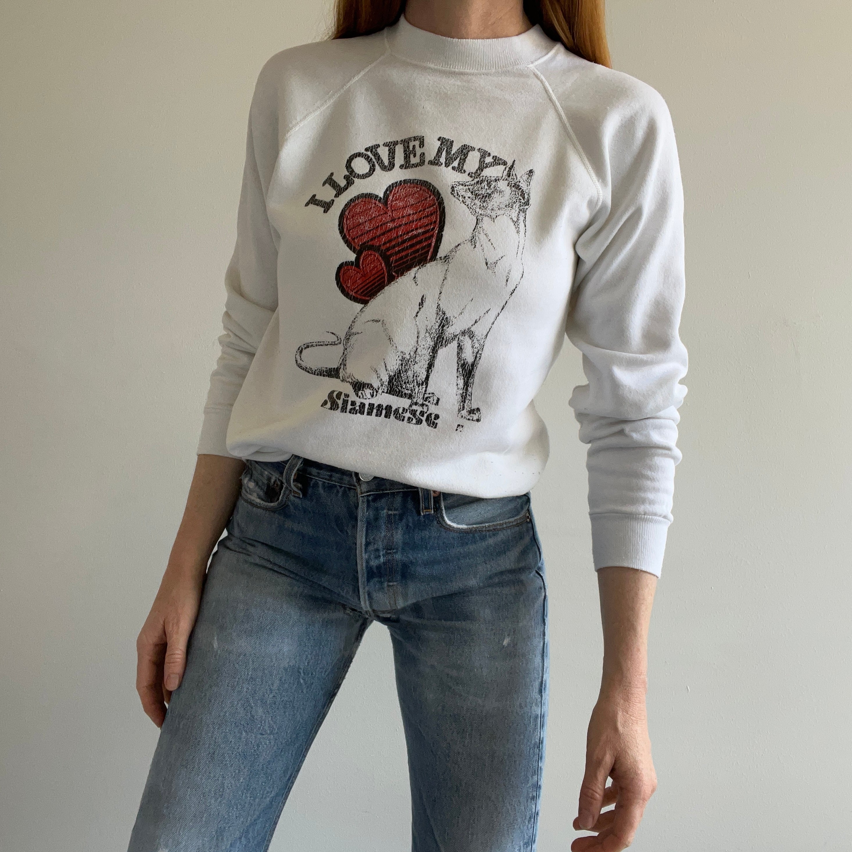 1980s I love my Siamese Cat Worn Out Sweatshirt