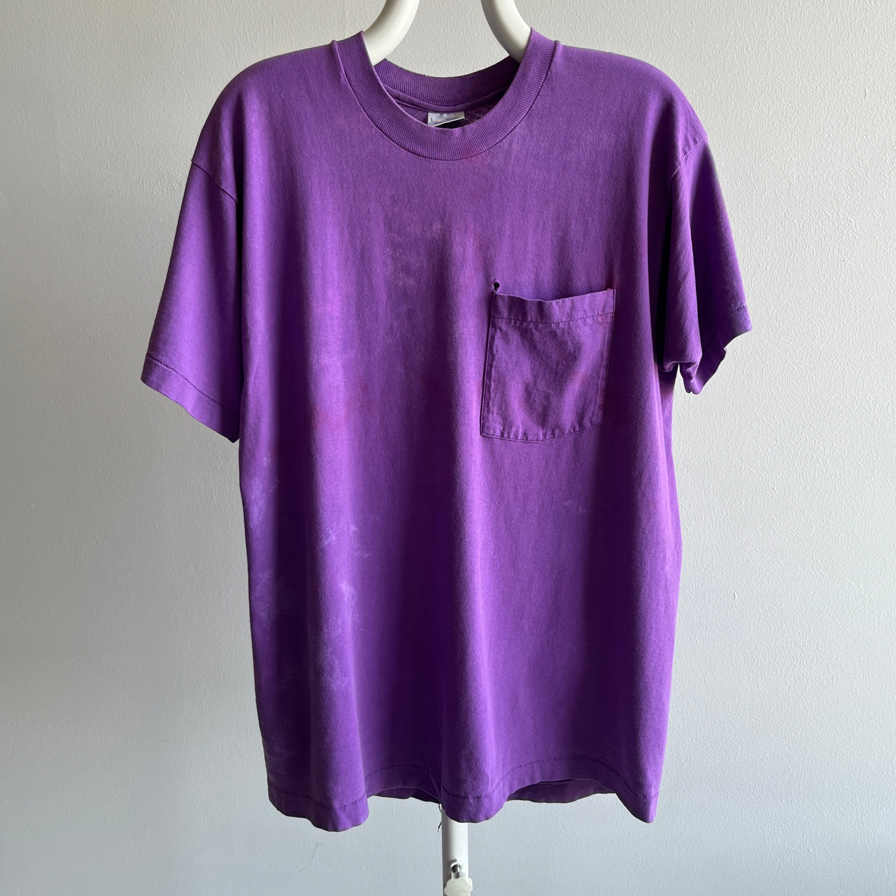 1980s Delightfully Stained (The Best Kind) Blank Purple Pocket T-Shirt