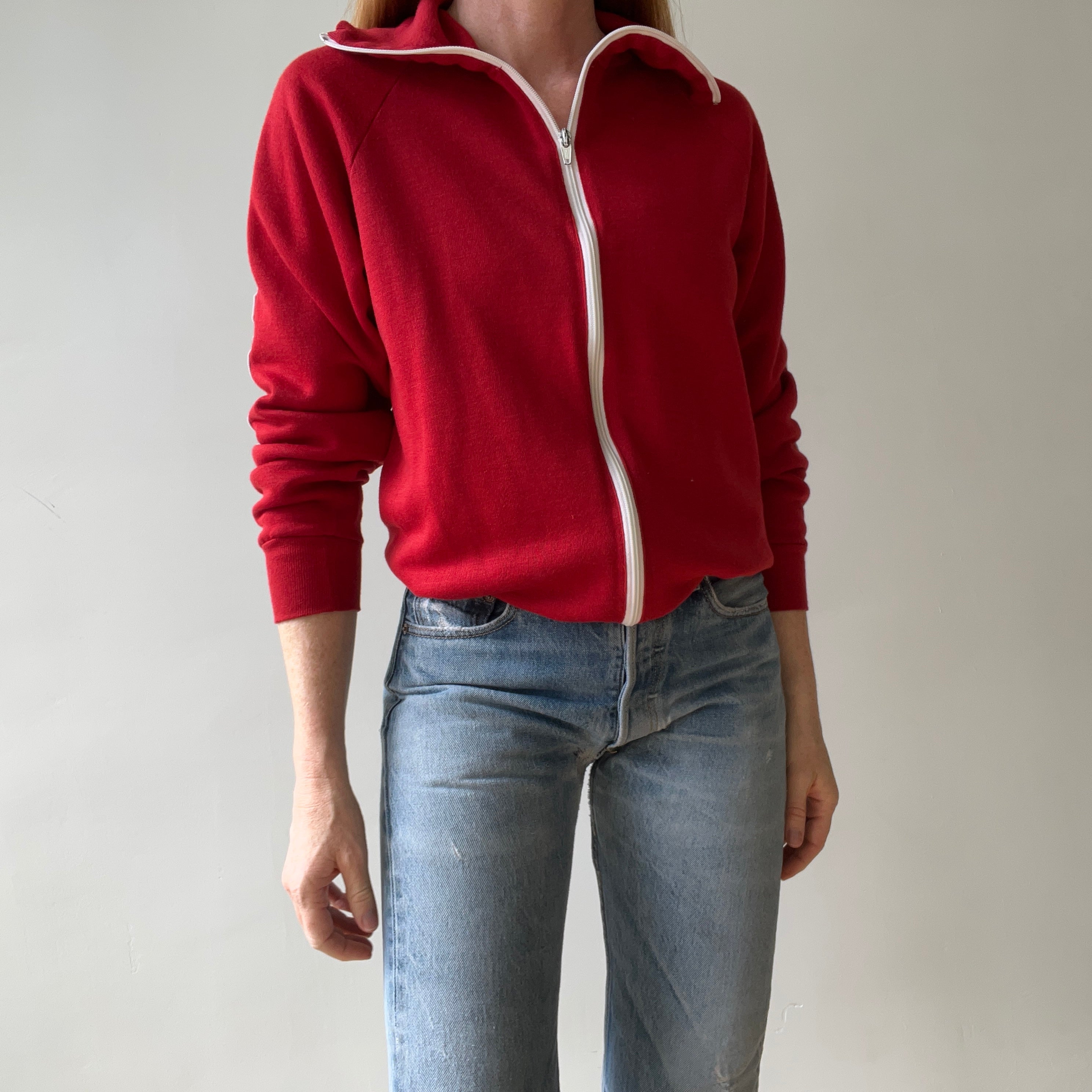 1970s Red Track Jacket Sweatshirt - The Neck on This!