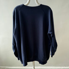 1980s Blank Navy Sweatshirt - Relaxed Fit and Slouchy - Mended