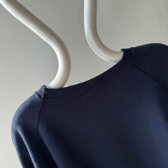 1980s Blank Navy Sweatshirt - Relaxed Fit and Slouchy - Mended