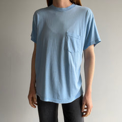 1980s Sky Baby Blue Super Thin, Stained and Slouchy T-Shirt