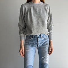 1980s Nicely Tattered Split Collar Blank Gray Sweatshirt