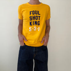 1970s/80s Yellow Foul Shot King Flock Print T Shirt
