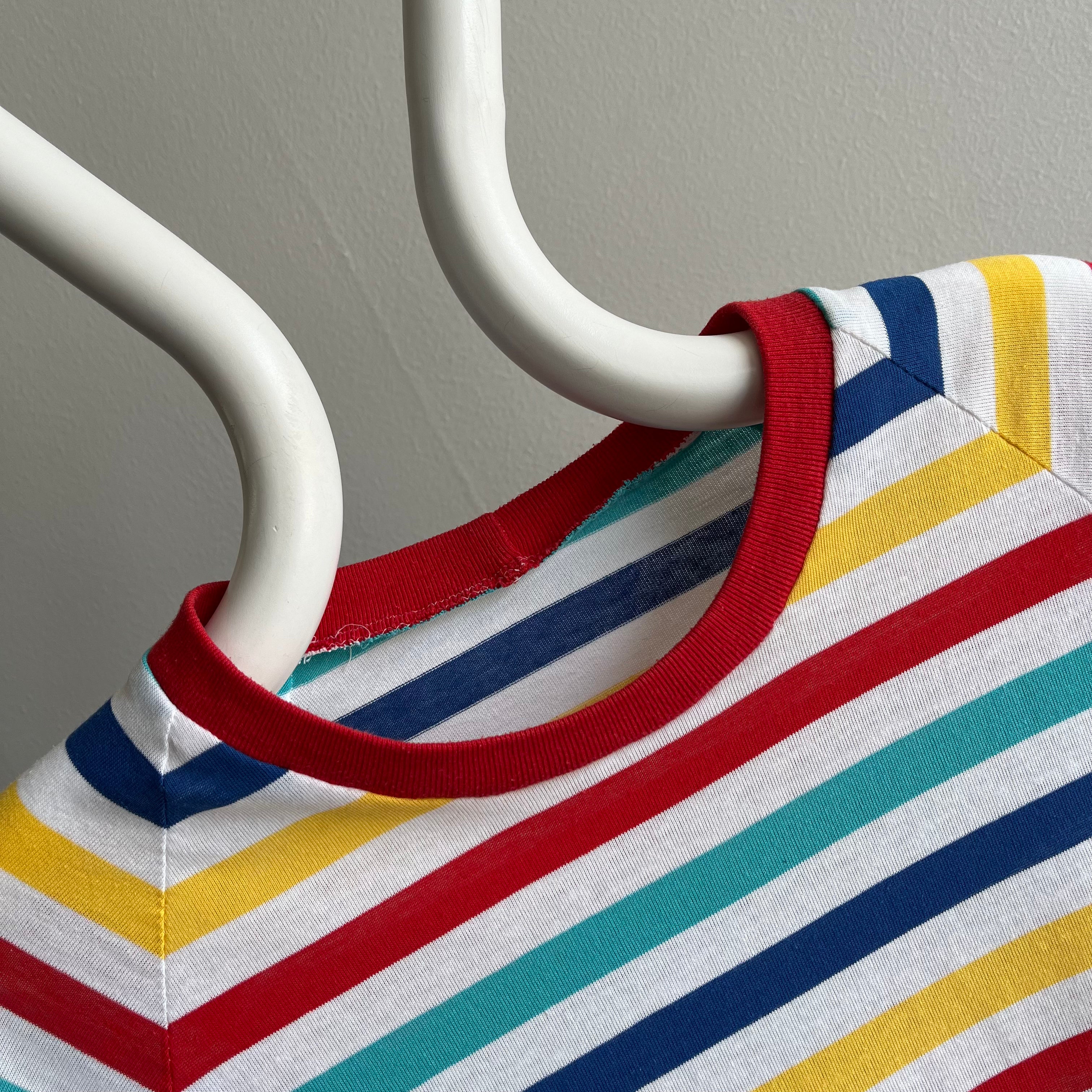 1990s Striped Baseball Style 3/4+ Sleeve T-Shirt