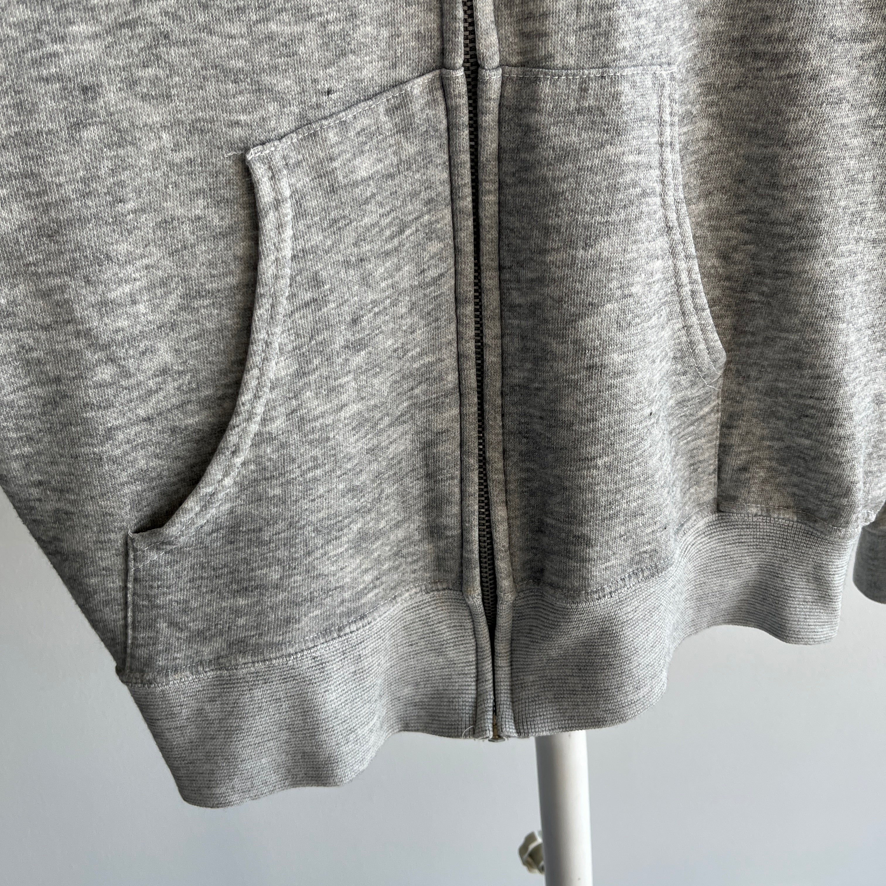 1980s Gray Zip Up Hoodie - Long Slim Fit