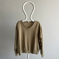 1970s Spruce V-Neck Khaki Sweatshirt