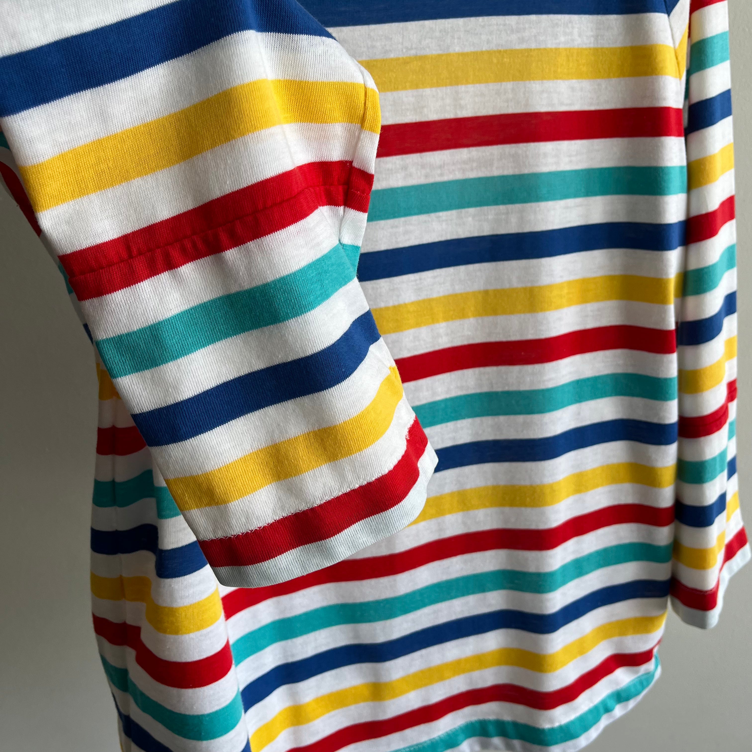 1990s Striped Baseball Style 3/4+ Sleeve T-Shirt