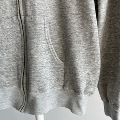 1980s Gray Zip Up Hoodie - Long Slim Fit