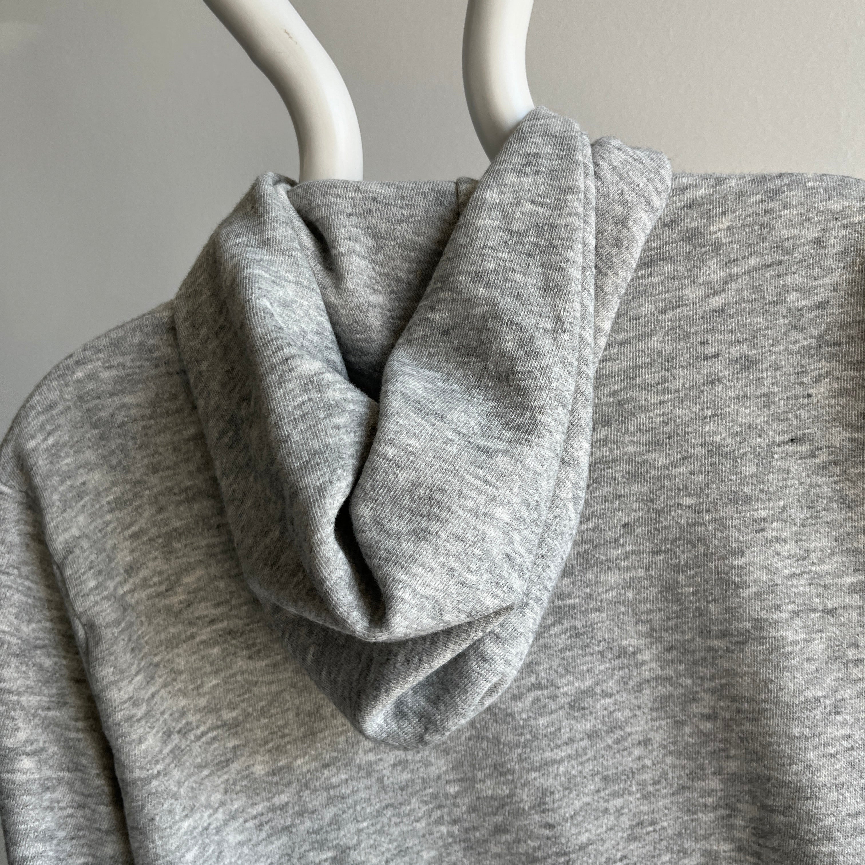 1980s Gray Zip Up Hoodie - Long Slim Fit