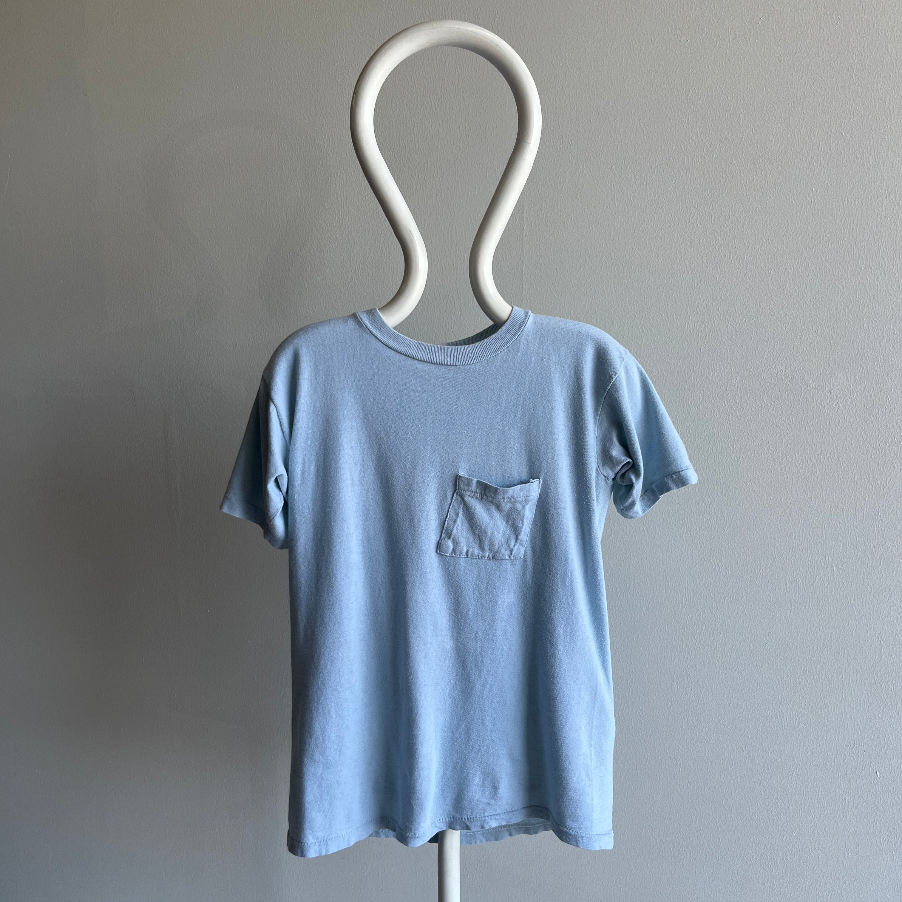 1970s Baby Sky Blue Cotton Knit Pocket T-Shirt