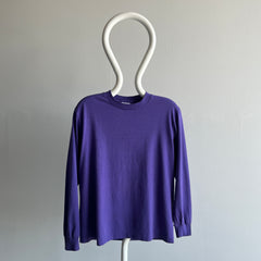 1980s Purple Long Sleeve Cotton T-Shirt by Sunbelt