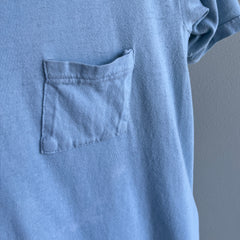 1970s Baby Sky Blue Cotton Knit Pocket T-Shirt