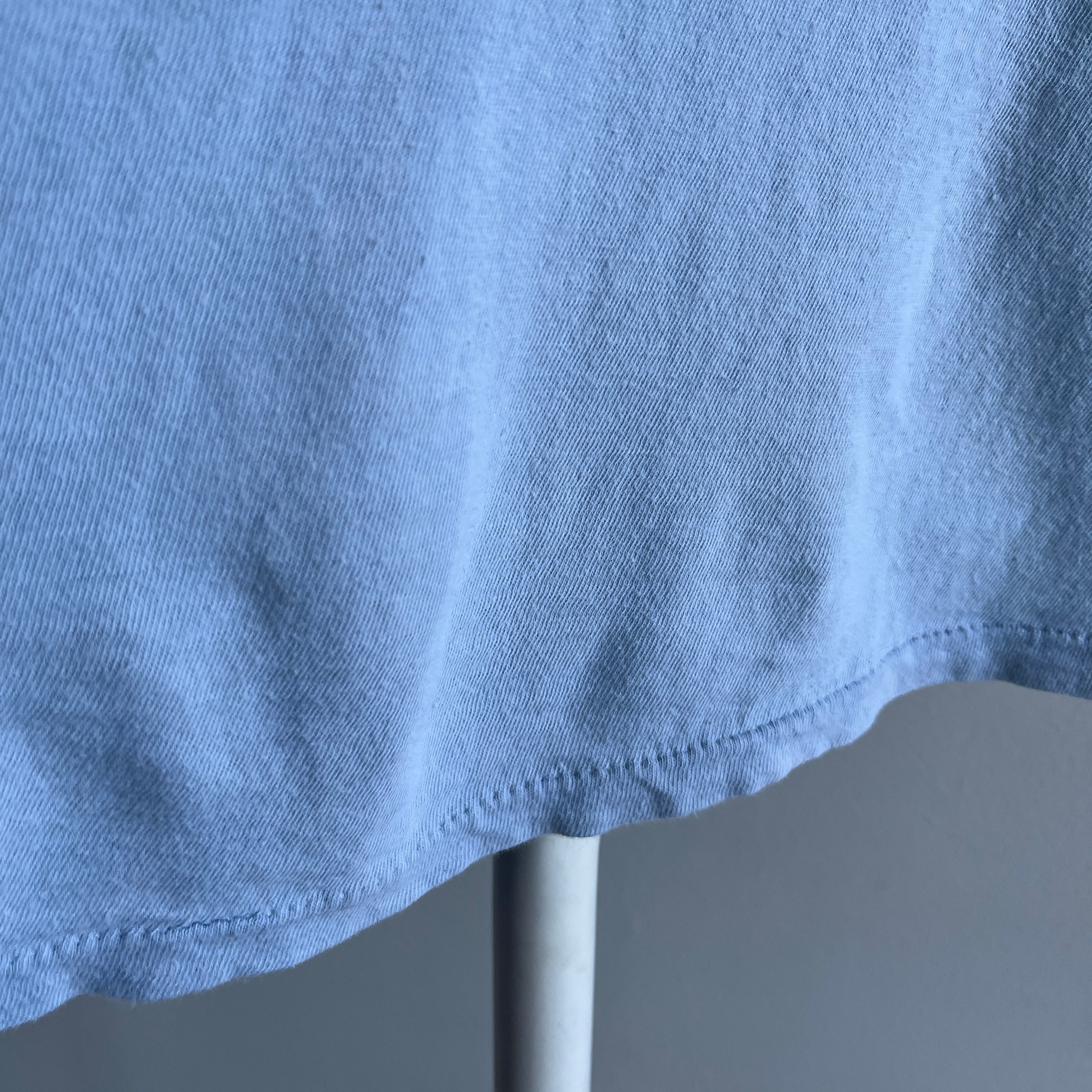 1970s Baby Sky Blue Cotton Knit Pocket T-Shirt