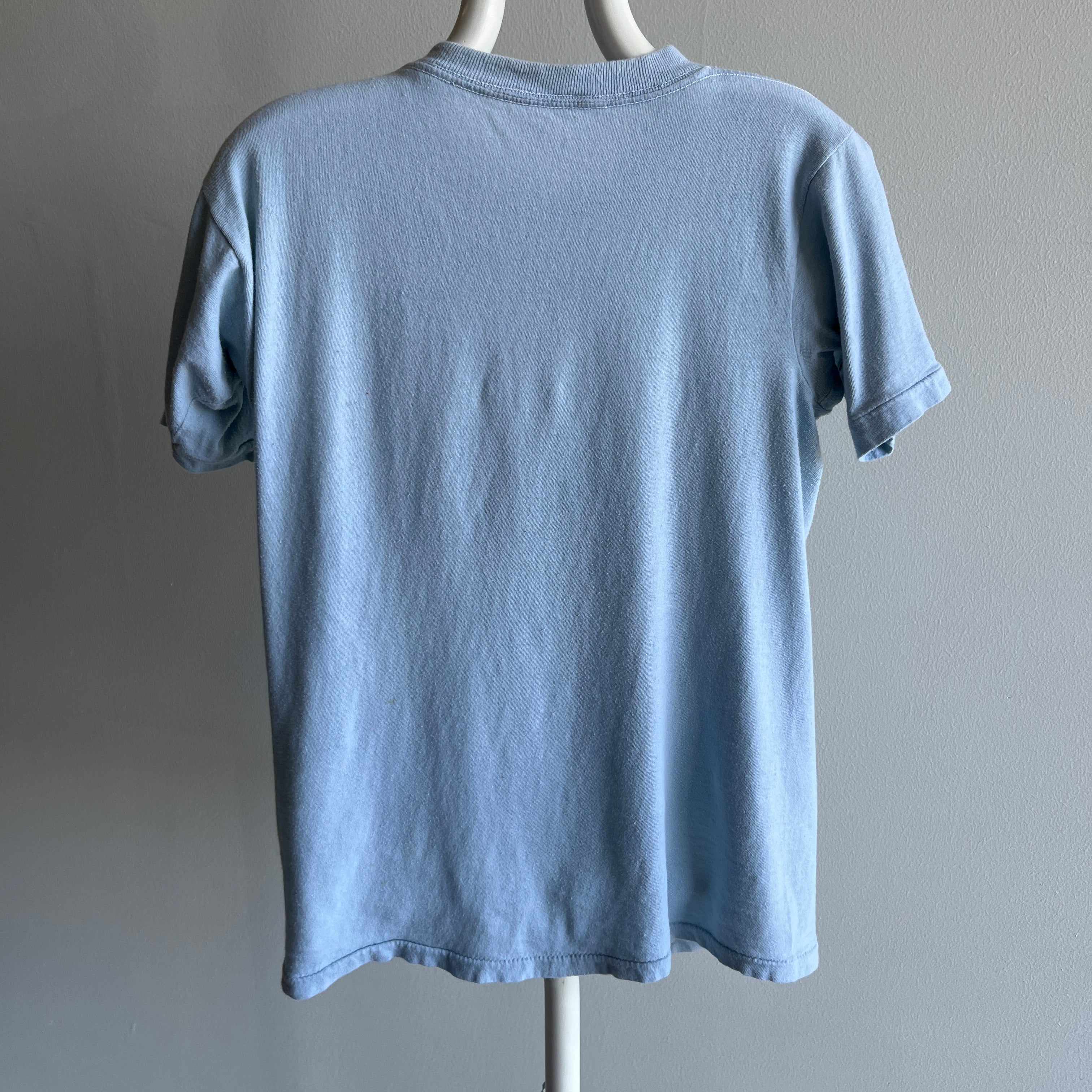 1970s Baby Sky Blue Cotton Knit Pocket T-Shirt