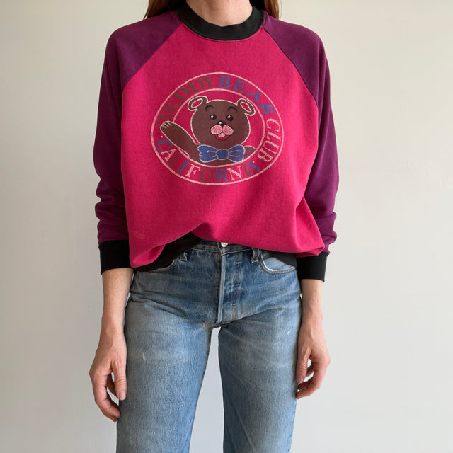 1980s Teddy Bear California Thinned Out Color Block Sweatshirt