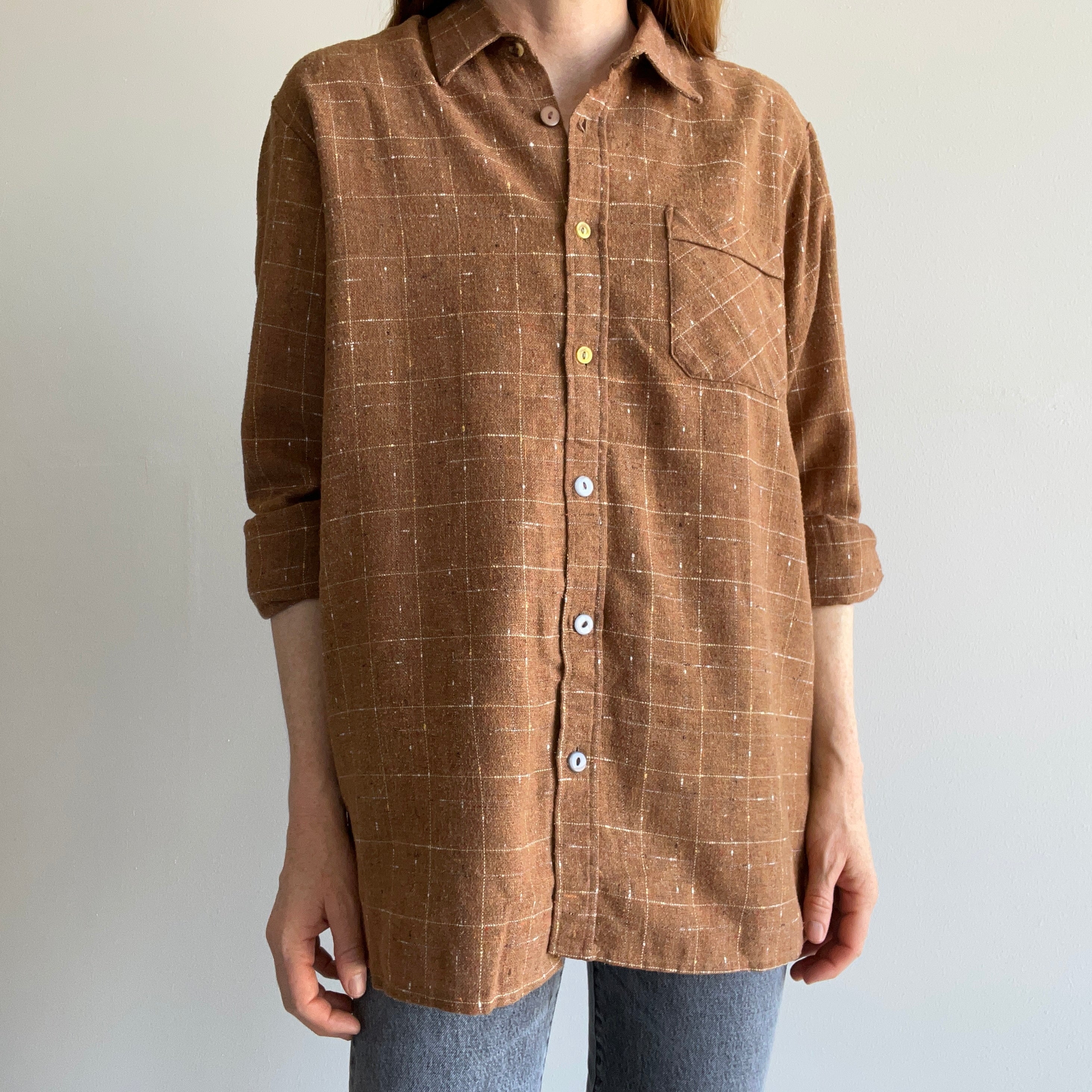 198/90s European Poly Blend Flannel with Mismatched Buttons