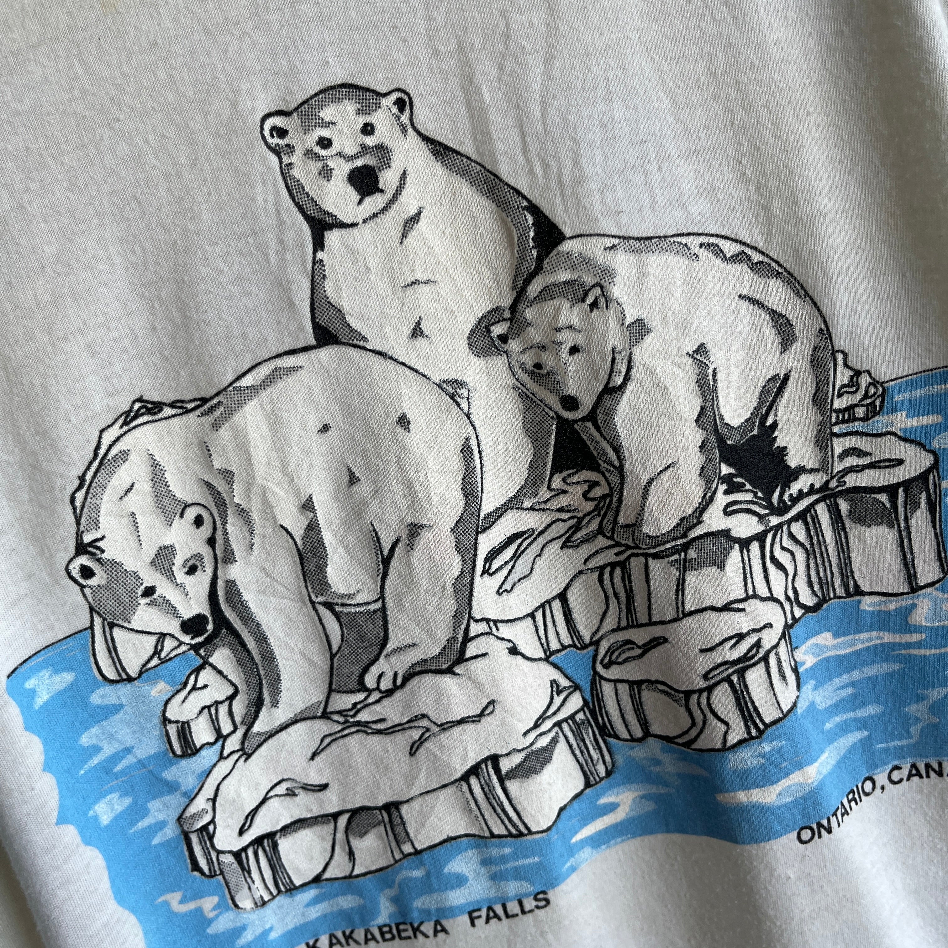 1970/80s Polar Bear Kakabeka Falls, Ontario Canada Aged Baseball T-Shirt