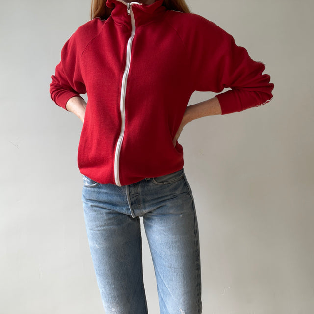 1970s Red Track Jacket Sweatshirt - The Neck on This!