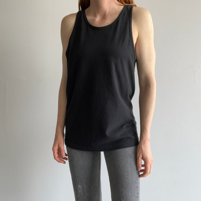 1980s Blank Black Cotton Tank Top