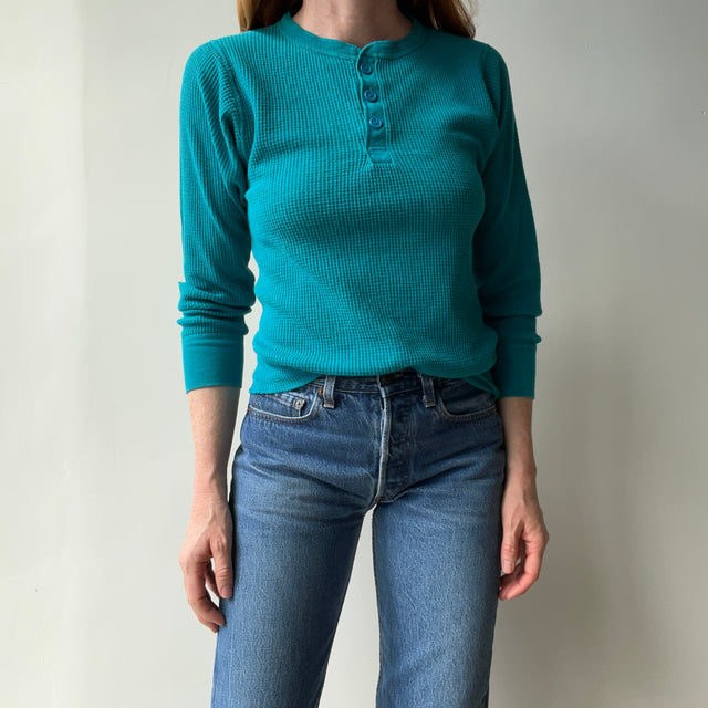 1970/80s Turquoise Henley Long Sleeve Thermal - Swoon