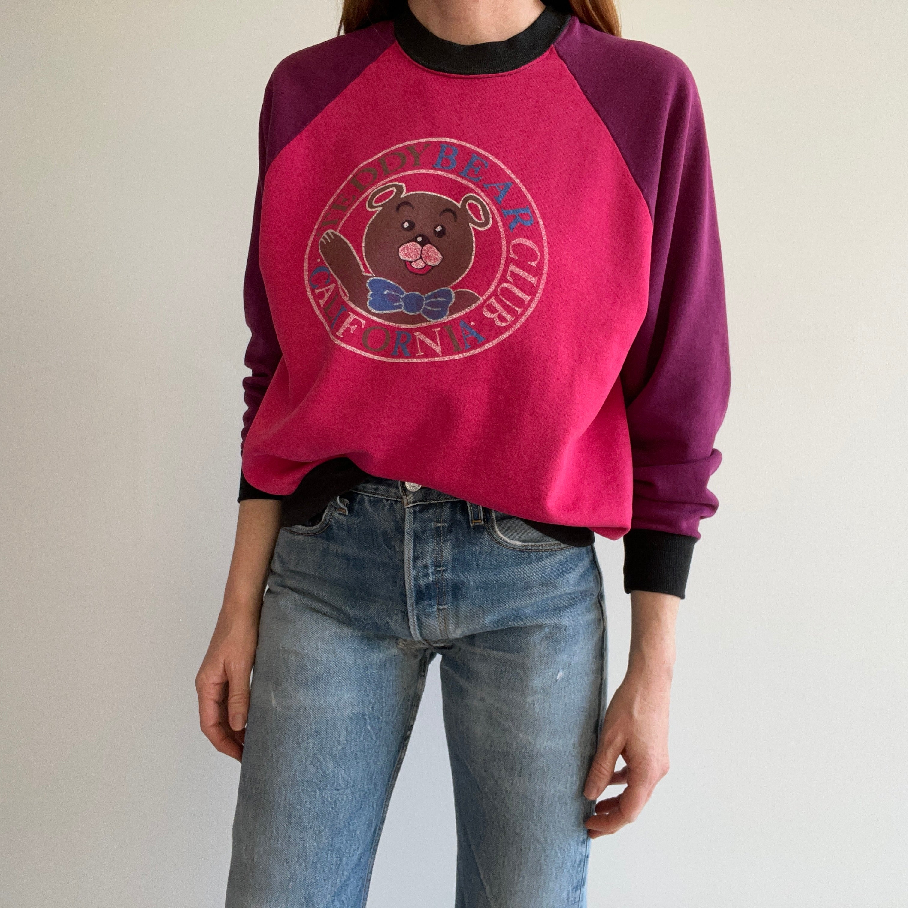 1980s Teddy Bear California Thinned Out Color Block Sweatshirt